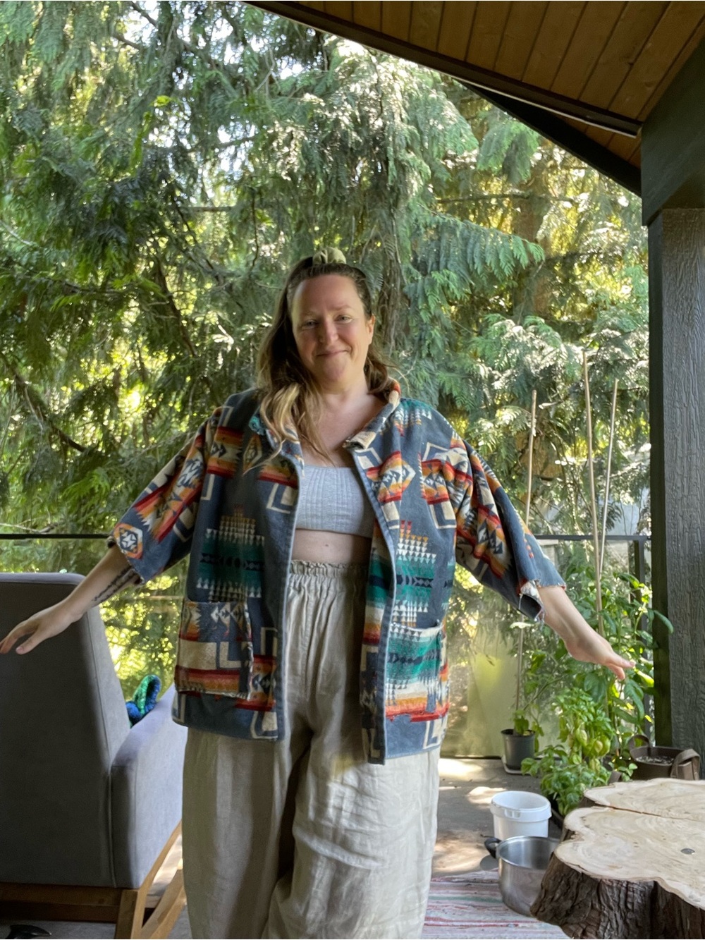 11. Upcycled Pendleton towel coverup/cardi OS
